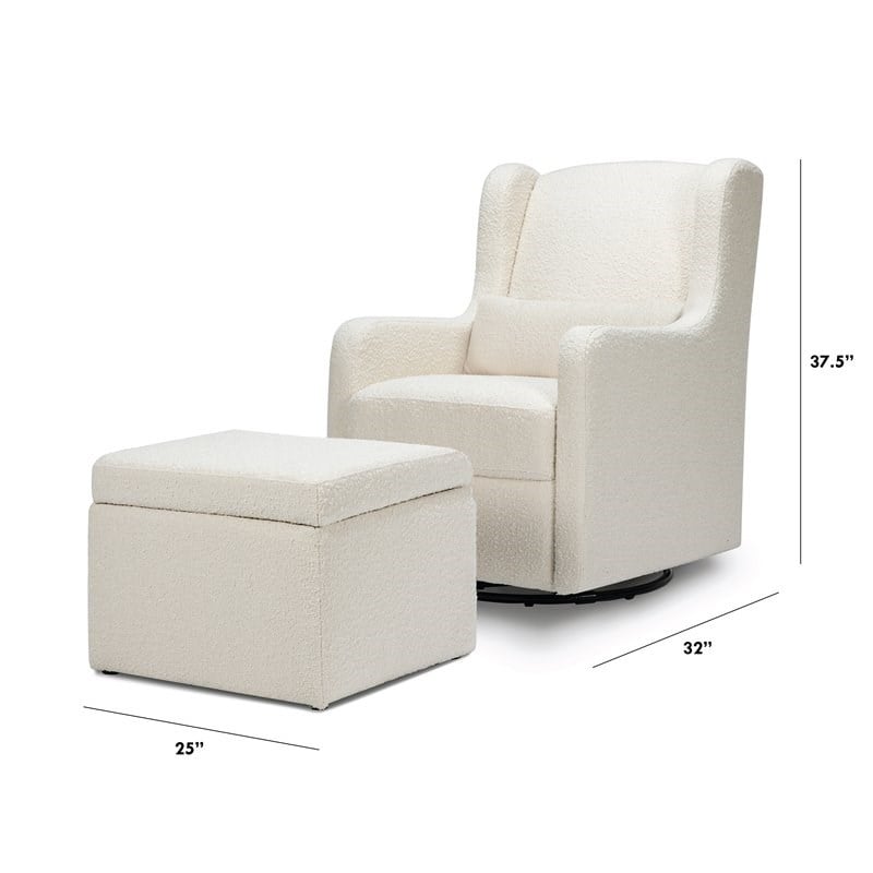 Namesake Adrian Fabric Swivel Glider with Storage Ottoman in White