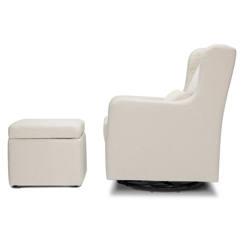Namesake Adrian Fabric Swivel Glider with Storage Ottoman in White