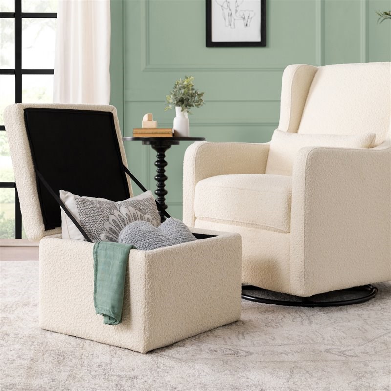 Namesake Adrian Fabric Swivel Glider with Storage Ottoman in White