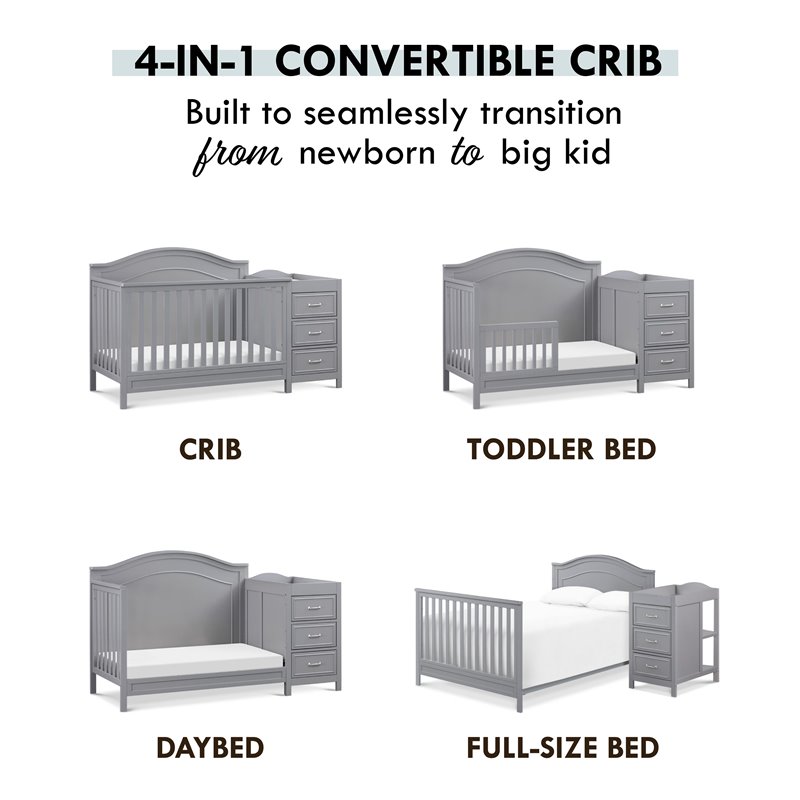 Namesake Charlie Wood 4-in-1 Convertible Crib & Changer in Gray