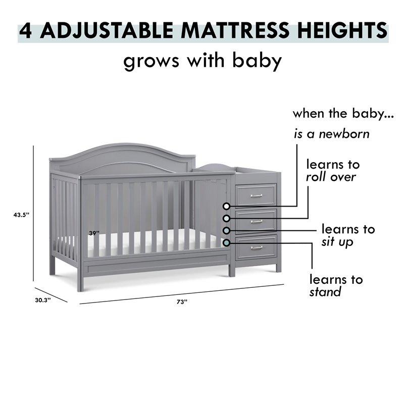 Namesake Charlie Wood 4-in-1 Convertible Crib & Changer in Gray