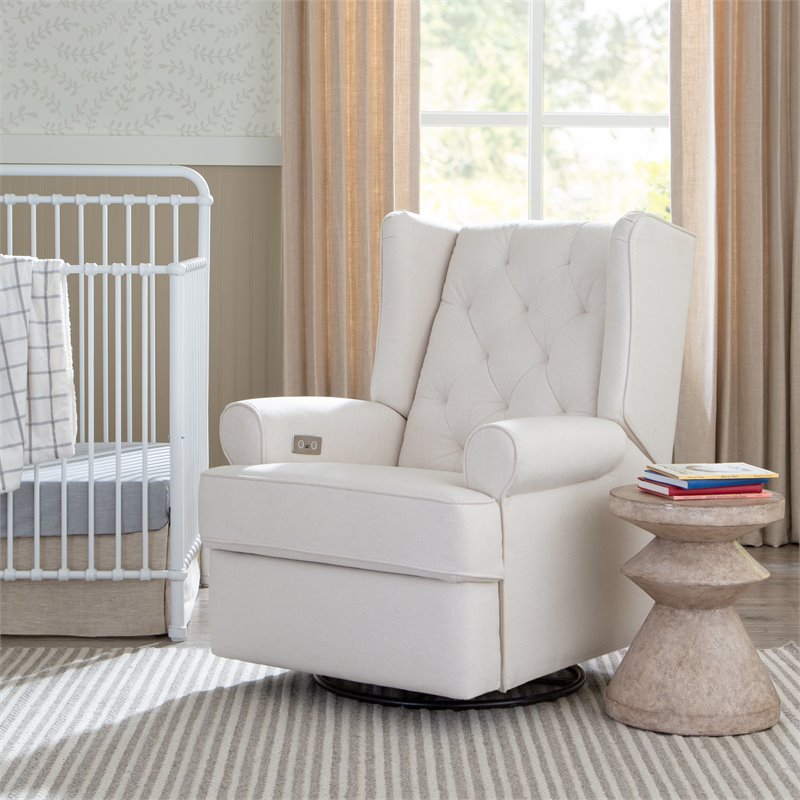 Namesake Harbour Tufted Modern Fabric Swivel Power Recliner in Cream