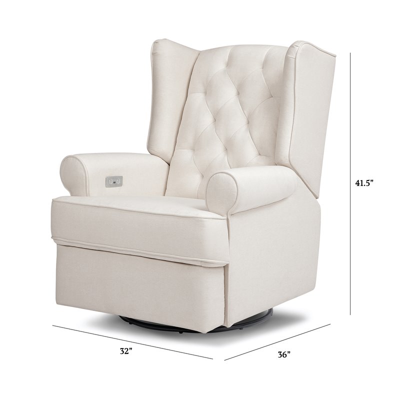 Namesake Harbour Tufted Modern Fabric Swivel Power Recliner in Cream