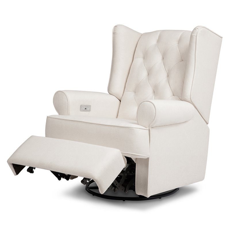 Namesake Harbour Tufted Modern Fabric Swivel Power Recliner in Cream