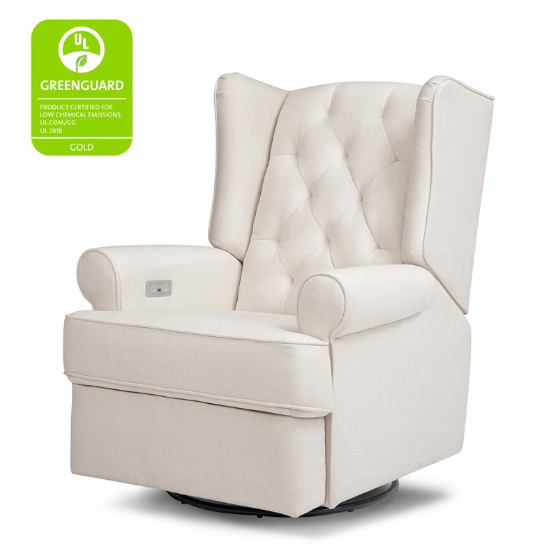 Namesake Harbour Tufted Modern Fabric Swivel Power Recliner in Cream