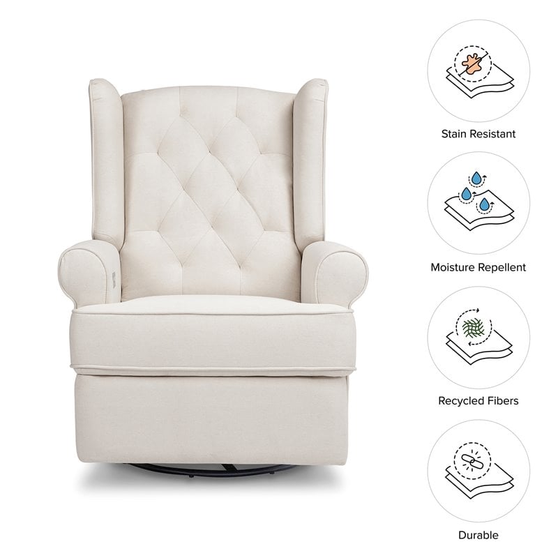 Namesake Harbour Tufted Modern Fabric Swivel Power Recliner in Cream