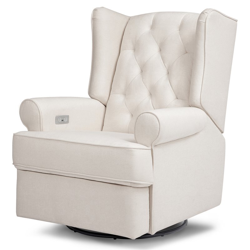 Namesake Harbour Tufted Modern Fabric Swivel Power Recliner in Cream