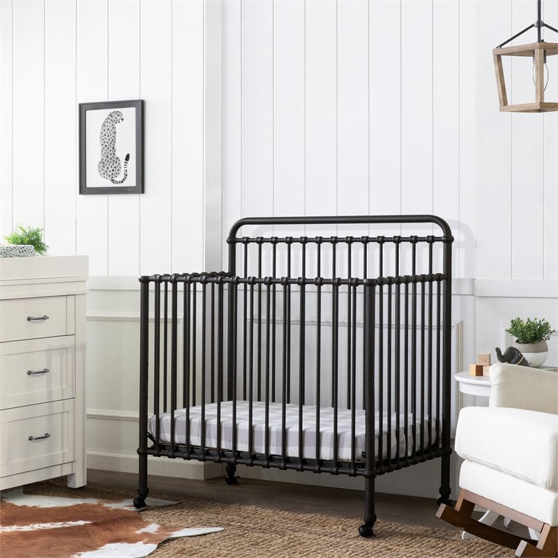 Namesake Winston Metal 4-in-1 Convertible Mini Crib in Vintage Black