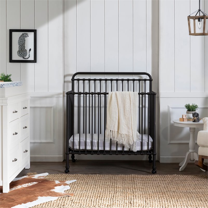Namesake Winston Metal 4-in-1 Convertible Mini Crib in Vintage Black