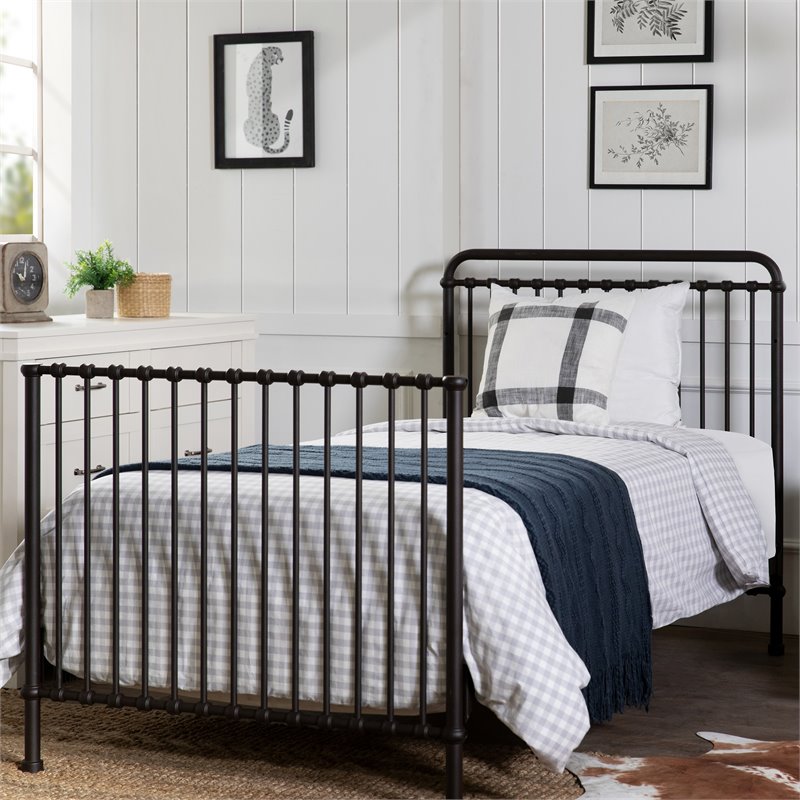 Namesake Winston Metal 4-in-1 Convertible Mini Crib in Vintage Black