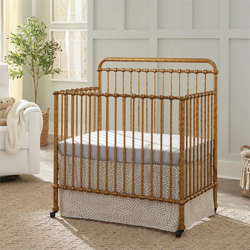 Namesake Winston Metal 4-in-1 Convertible Mini Crib in Vintage Gold