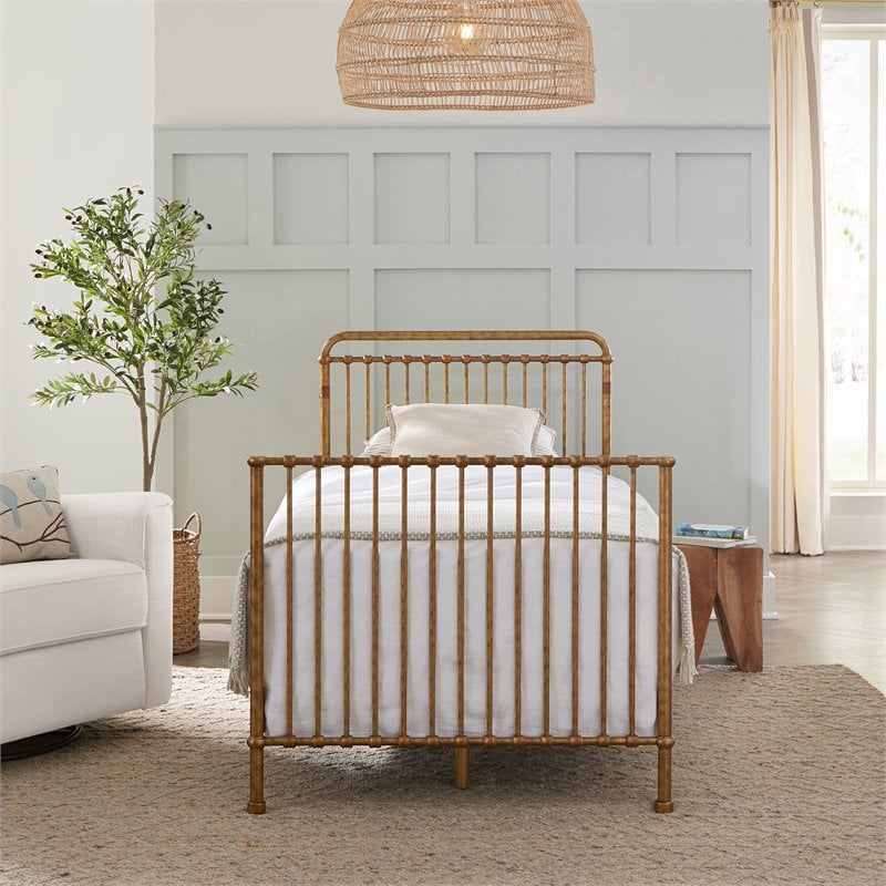 Namesake Winston Metal 4-in-1 Convertible Mini Crib in Vintage Gold
