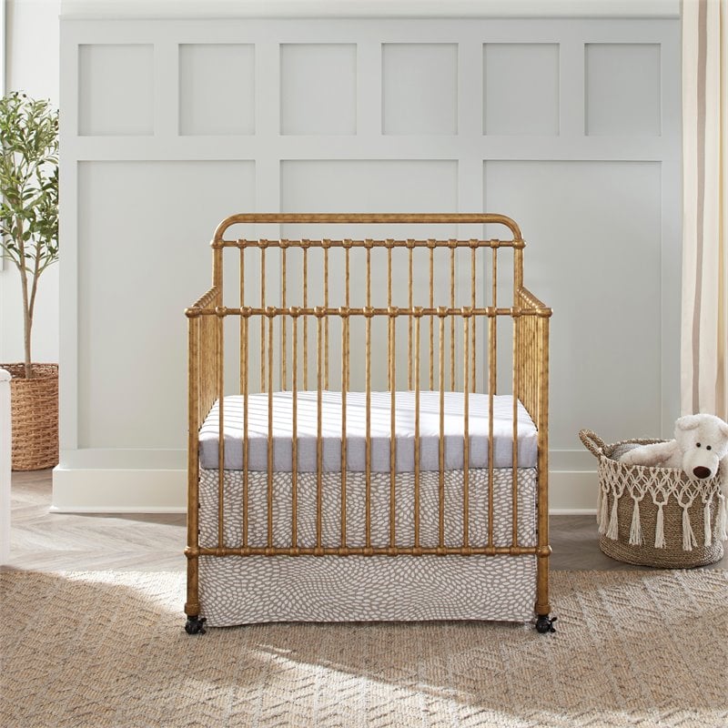 Namesake Winston Metal 4-in-1 Convertible Mini Crib in Vintage Gold