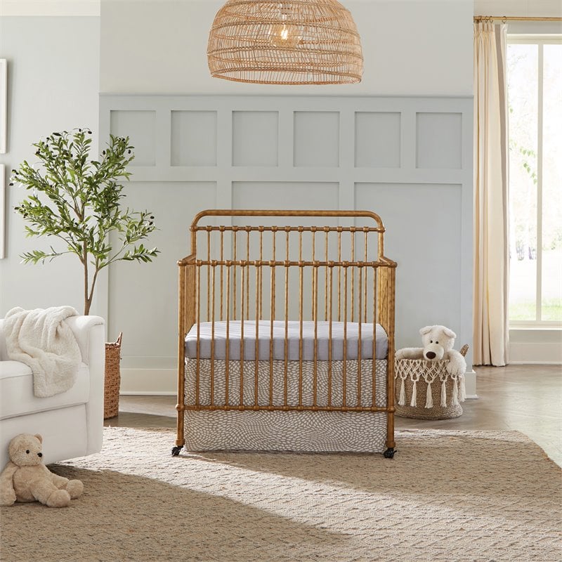 Namesake Winston Metal 4-in-1 Convertible Mini Crib in Vintage Gold