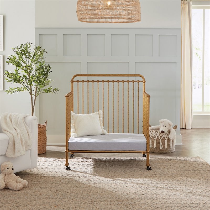 Namesake Winston Metal 4-in-1 Convertible Mini Crib in Vintage Gold