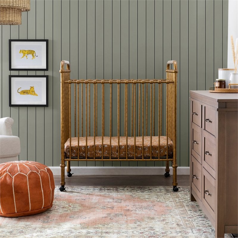 Namesake Abigail Metal 3-in-1 Convertible Mini Crib in Vintage Gold