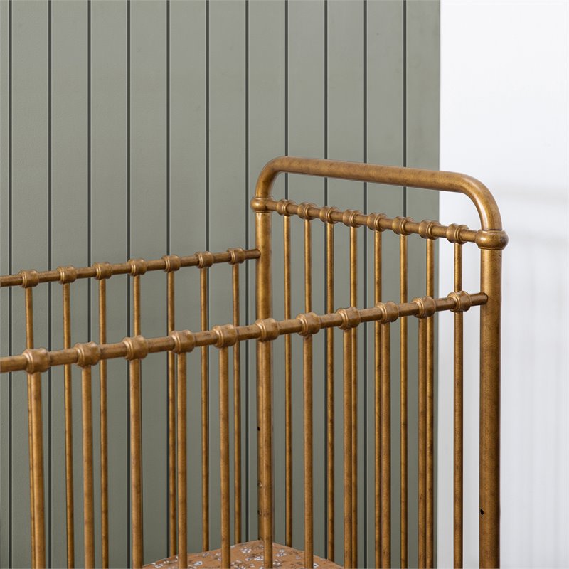 Namesake Abigail Metal 3-in-1 Convertible Mini Crib in Vintage Gold