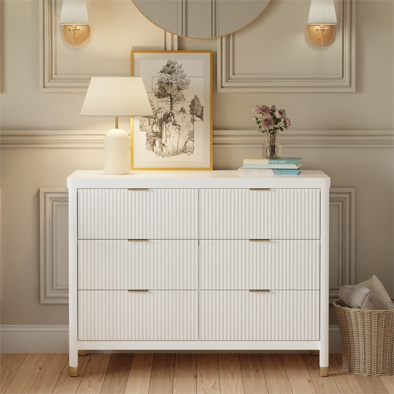 Namesake Brimsley Tambour 6-Drawer Assembled Dresser in Warm White