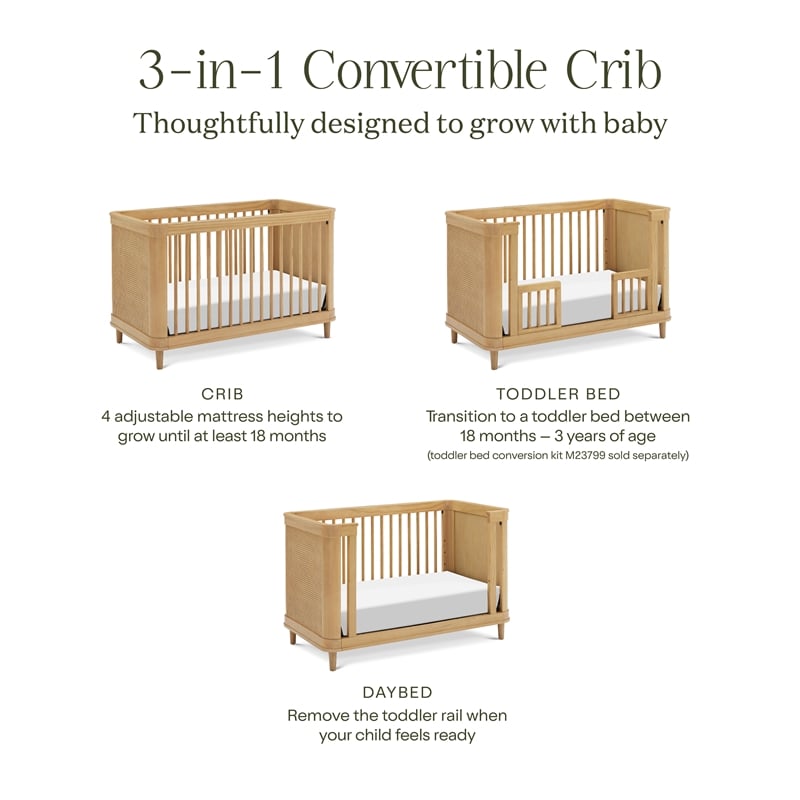 Namesake Marin with Cane 3-in-1 Convertible Crib in Honey and Honey Cane