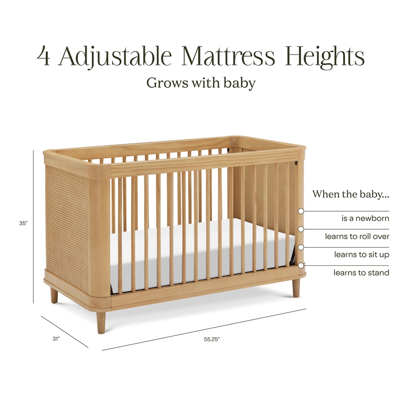 Namesake Marin with Cane 3-in-1 Convertible Crib in Honey and Honey Cane