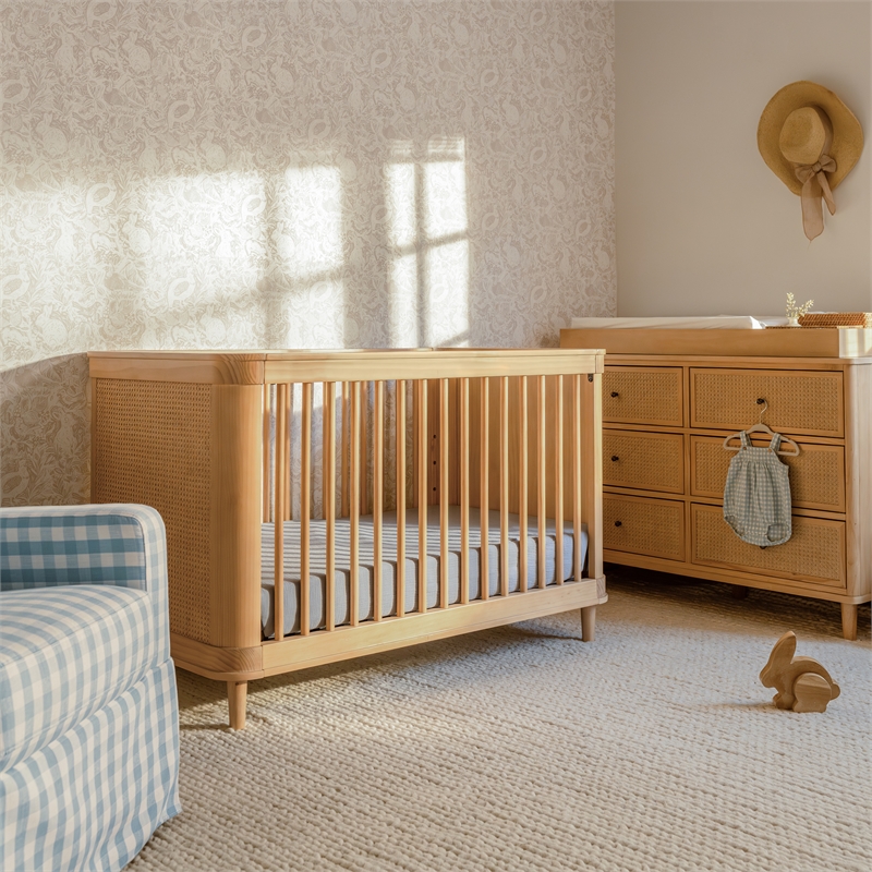 Namesake Marin with Cane 3-in-1 Convertible Crib in Honey and Honey Cane