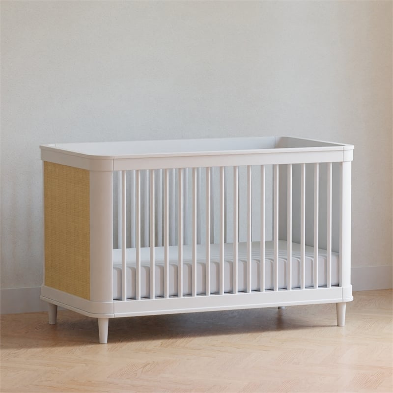 Namesake Marin with Cane 3-in-1 Convertible Crib in Warm White and Honey Cane