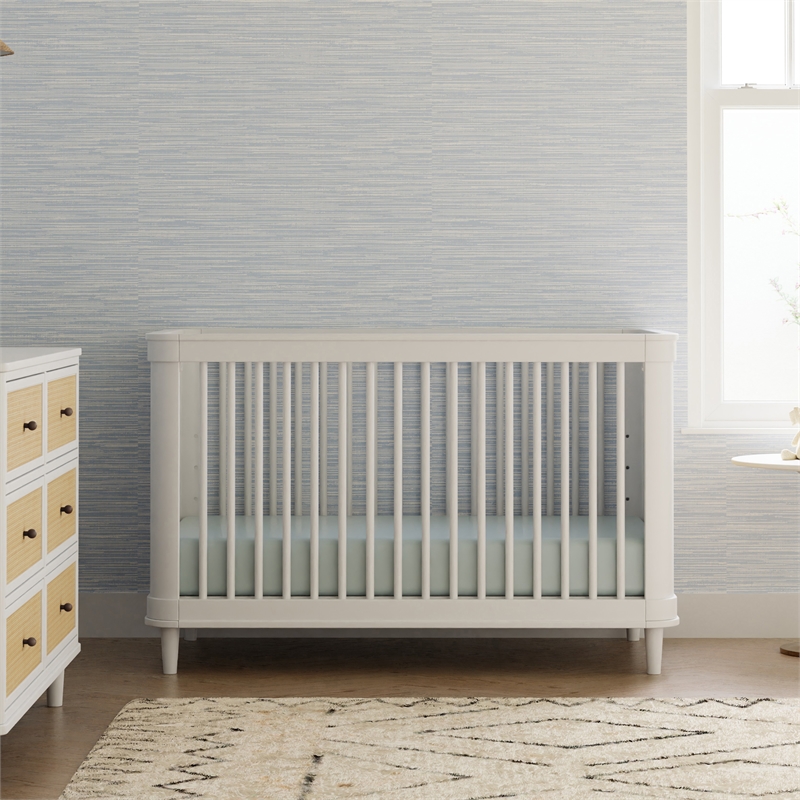 Namesake Marin with Cane 3-in-1 Convertible Crib in Warm White and Honey Cane