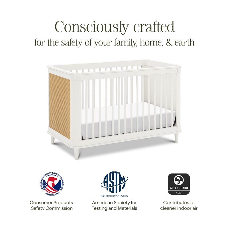 Namesake Marin with Cane 3-in-1 Convertible Crib in Warm White and Honey Cane