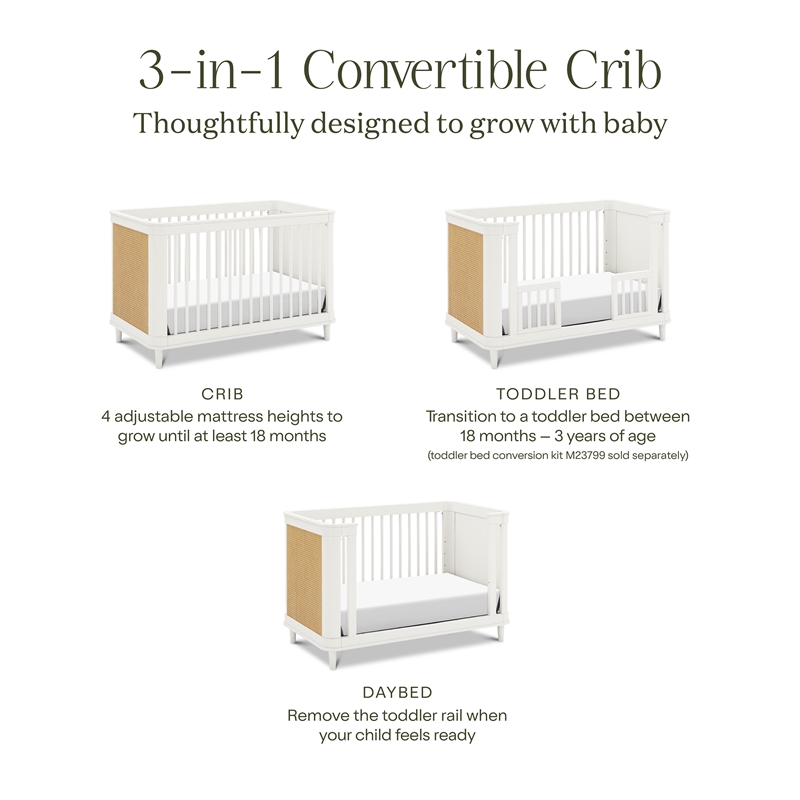 Namesake Marin with Cane 3-in-1 Convertible Crib in Warm White and Honey Cane