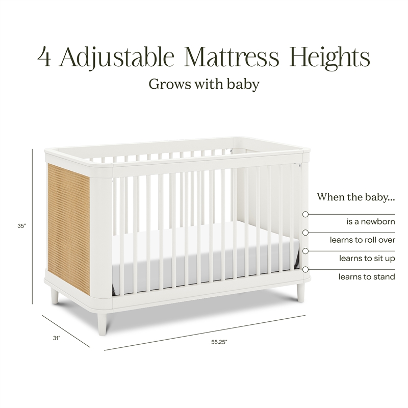 Namesake Marin with Cane 3-in-1 Convertible Crib in Warm White and Honey Cane