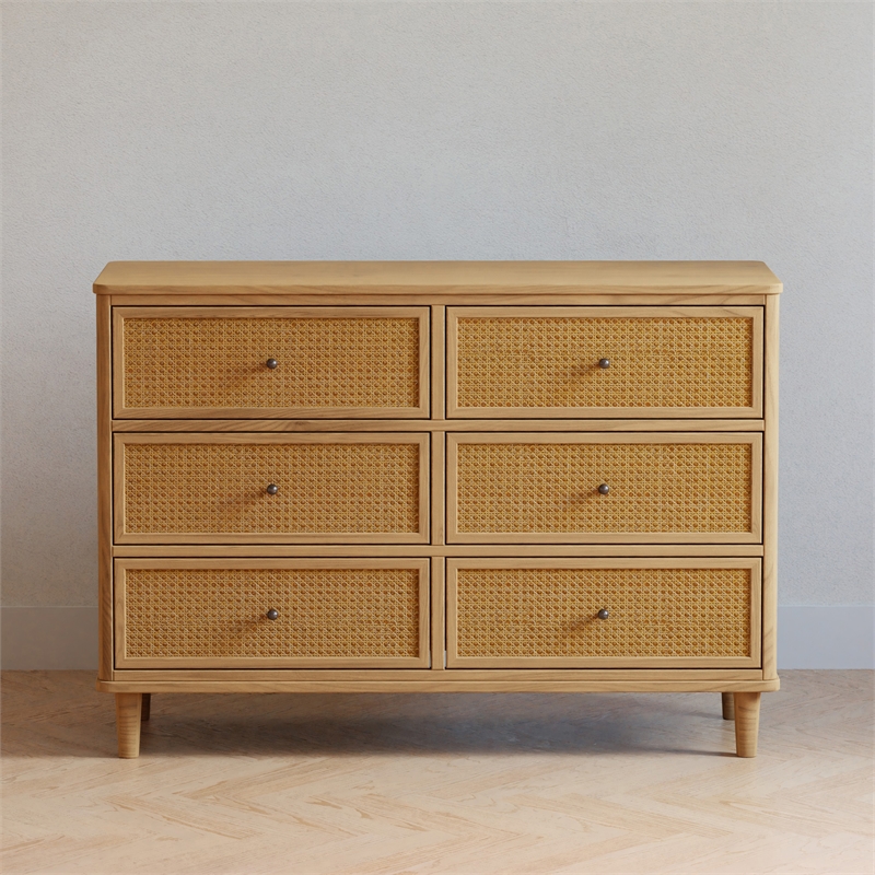 Namesake Marin with Cane 6 Drawer Assembled Dresser in Honey and Honey Cane
