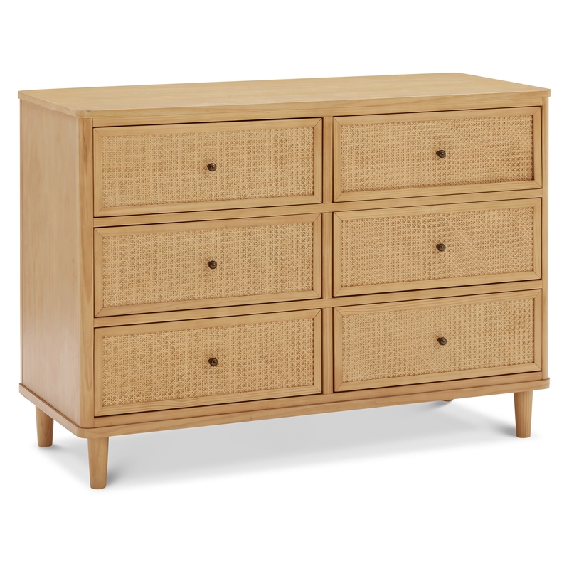 Namesake Marin with Cane 6 Drawer Assembled Dresser in Honey and Honey Cane