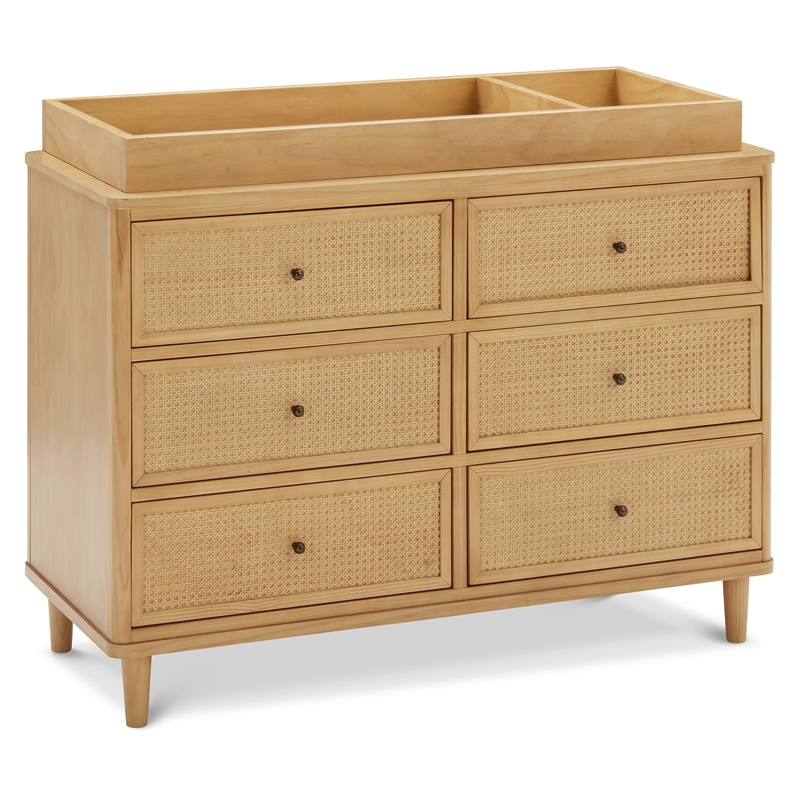 Namesake Marin with Cane 6 Drawer Assembled Dresser in Honey and Honey Cane
