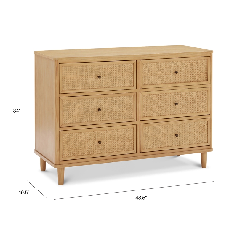 Namesake Marin with Cane 6 Drawer Assembled Dresser in Honey and Honey Cane