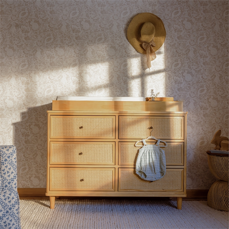Namesake Marin with Cane 6 Drawer Assembled Dresser in Honey and Honey Cane