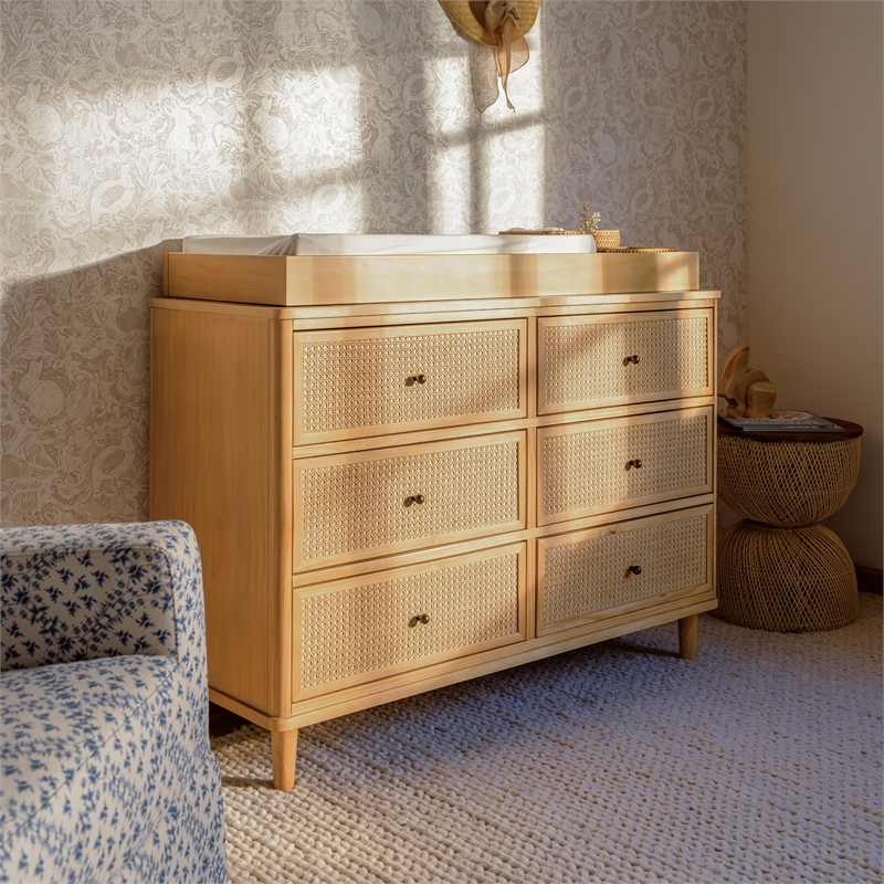Namesake Marin with Cane 6 Drawer Assembled Dresser in Honey and Honey Cane
