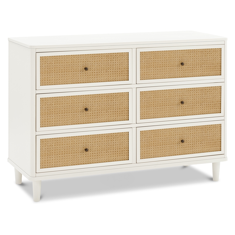 Namesake Marin with Cane 6 Drawer Assembled Dresser in Warm White and Honey Cane