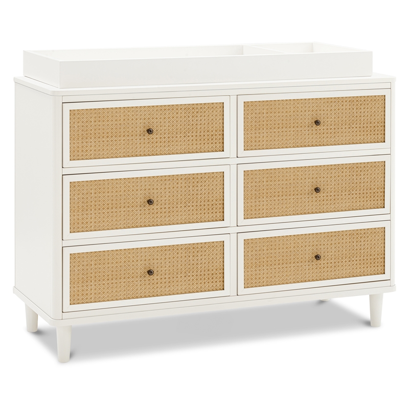 Namesake Marin with Cane 6 Drawer Assembled Dresser in Warm White and Honey Cane