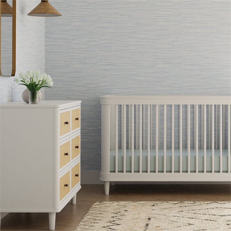 Namesake Marin with Cane 6 Drawer Assembled Dresser in Warm White and Honey Cane
