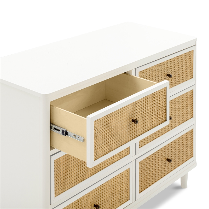 Namesake Marin with Cane 6 Drawer Assembled Dresser in Warm White and Honey Cane