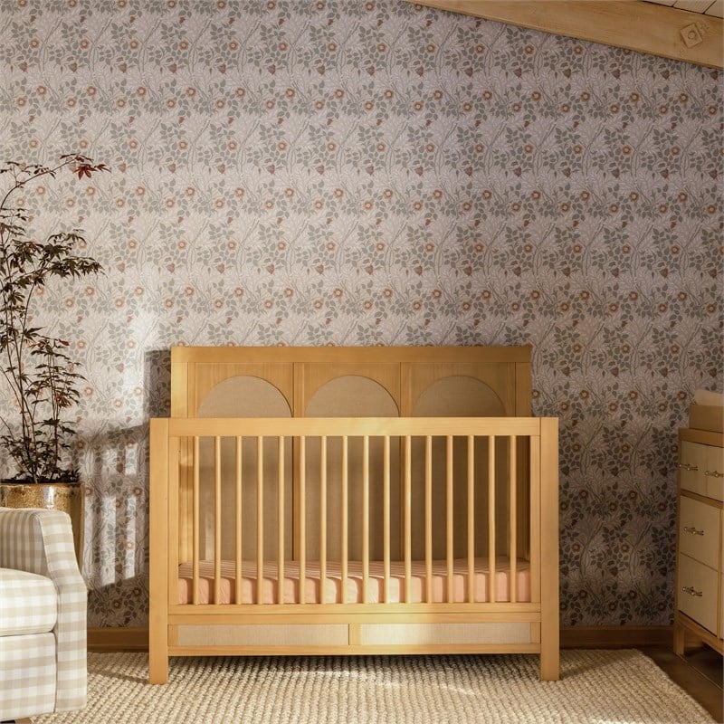 Namesake Eloise 4-in-1 Convertible Crib in Honey and Performance Sand Eco-Weave
