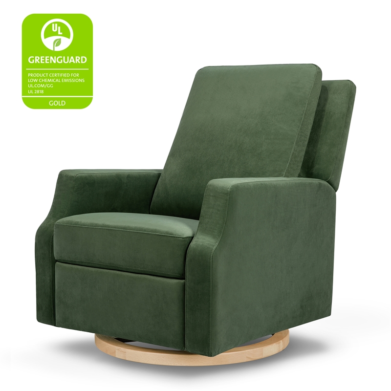 Namesake Crewe Recliner and Swivel Glider in Forest Green Velvet w/Wood Base