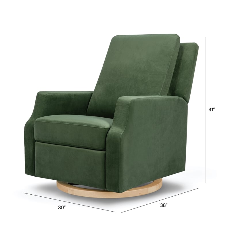 Namesake Crewe Recliner and Swivel Glider in Forest Green Velvet w/Wood Base