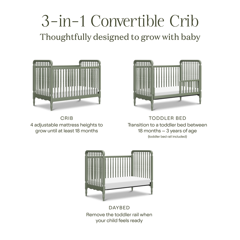 Liberty 3-in-1 Convertible Spindle Crib w/Toddler Bed Conversion Kit Juniper