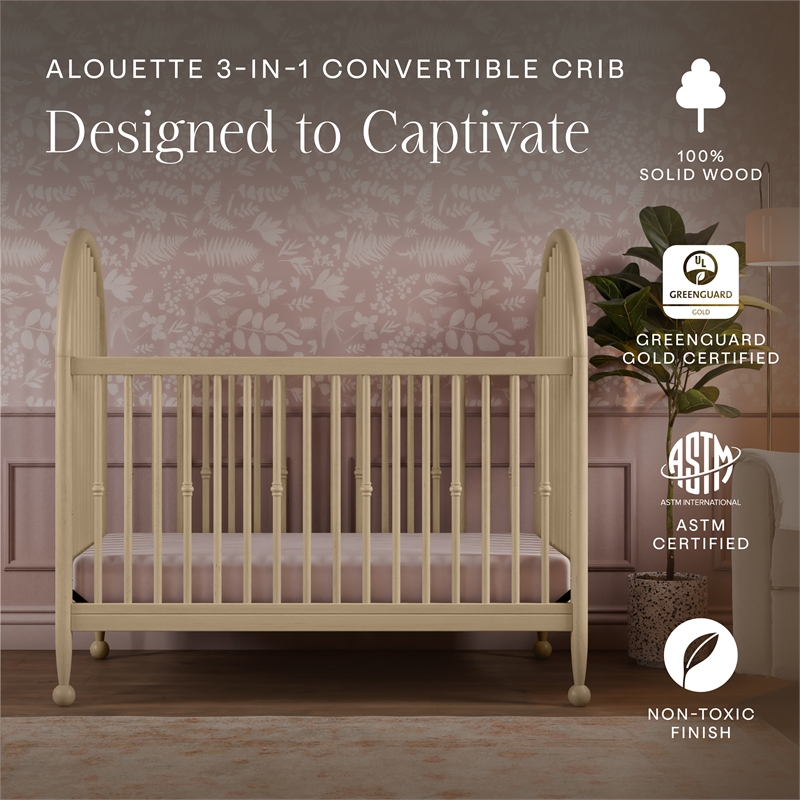Namesake Alouette 3-in-1 Convertible Spindle Crib in Washed Pine