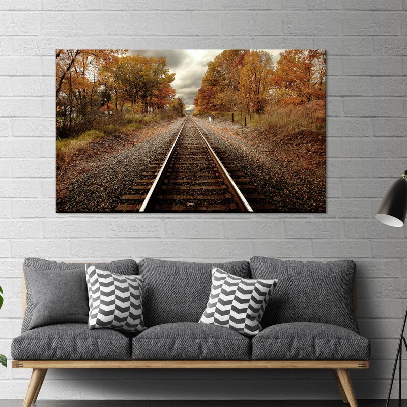 Yosemite Home Decor 'Autumn Rails' Glass Photographic Print in Multi-Color