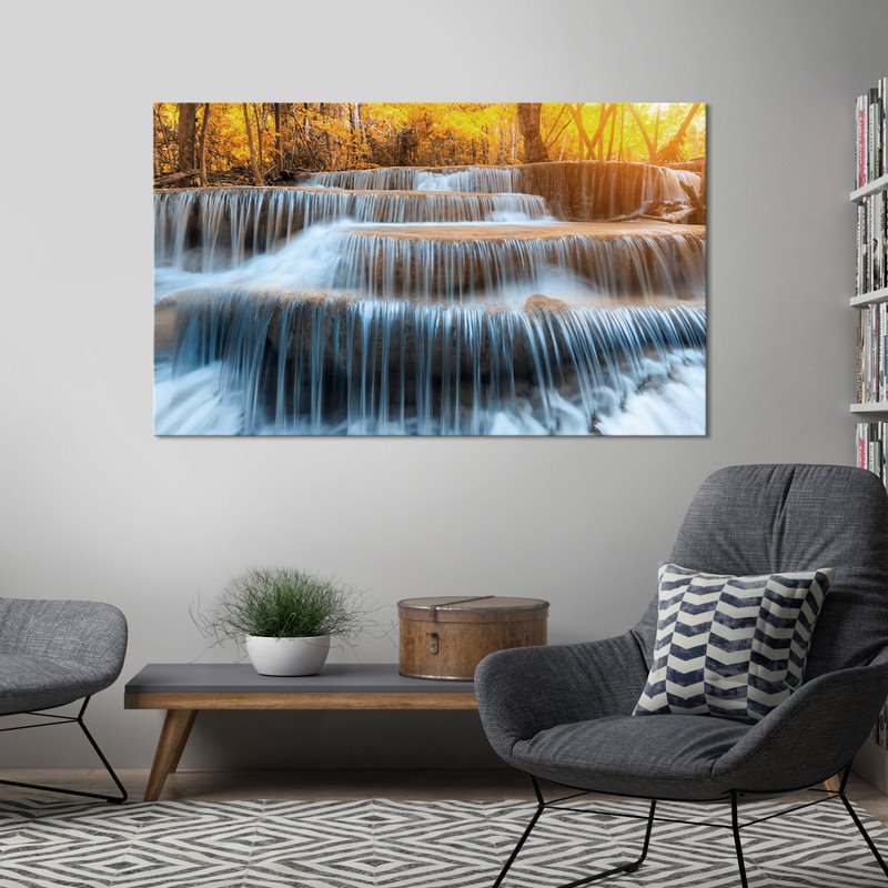 Yosemite Home Decor 'Autumn Waterfall' Glass Photographic Print in Multi-Color