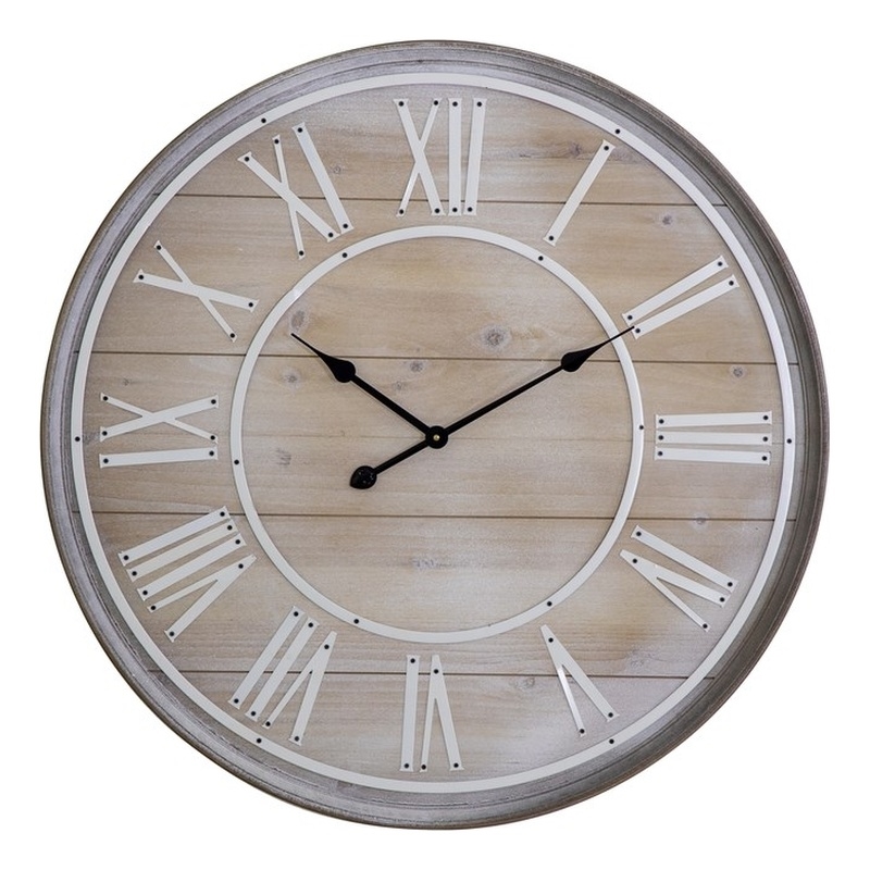 Yosemite Home Decor Rustic Age Wood Wall Clock in Natural Brown and White Finish