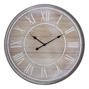 Yosemite Home Decor Rustic Age Wood Wall Clock in Natural Brown and White Finish