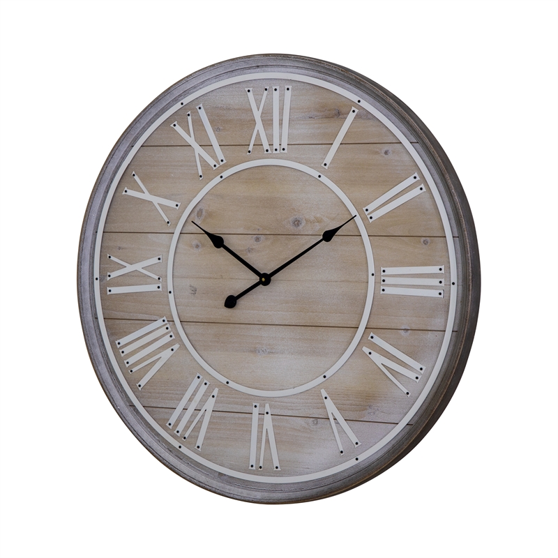 Yosemite Home Decor Rustic Age Wood Wall Clock in Natural Brown and White Finish